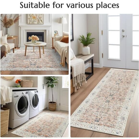 Area Rug 4x6 Washable Rug - Vintage Bedroom Rug for Girl Boho Floral Print - Picture 2 of 7